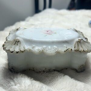Vintage Milk Glass Decorative Trinket Box